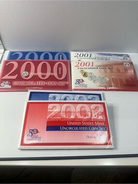 US Mint 2000 2001 2002 Uncirculated Coin Sets P D 60 Coins OGP
